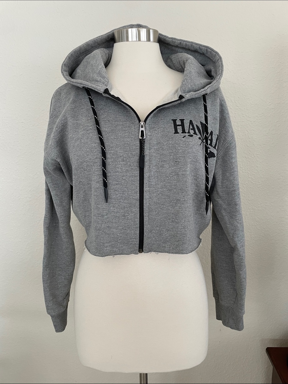 Grey Cropped Zip Hoodie Sweater - Unbranded
